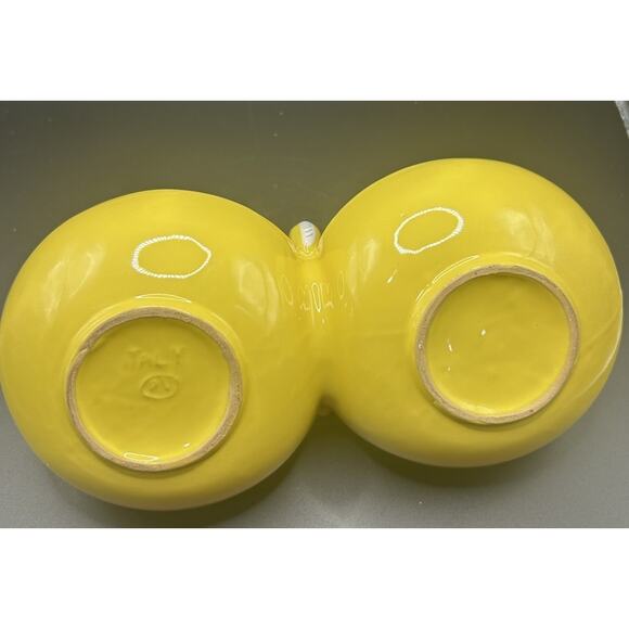 Vintage Italian Peasant Village Yellow Ceramic Divided Serving Bowl w/ Handle - Picture 7 of 9